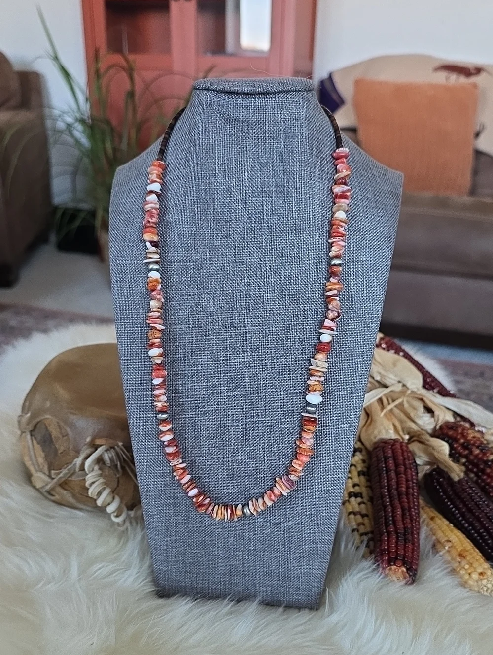 Beautiful NWOT Native American Navajo Orange Spiny & Navajo Pearl Necklace 🧡🎁